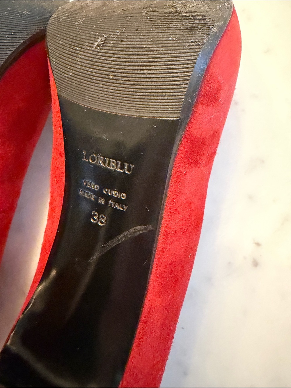 loriblu luxury Italian Designer Red‎ Suede Heels Size 38 - Picture 12 of 16